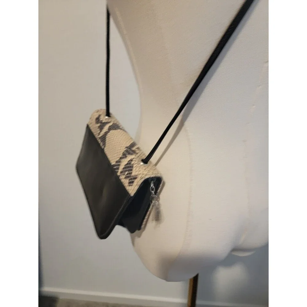 Donald J. Pliner Leather Snakeskin Print Cross Body Bag